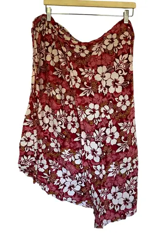 Red floral midi wraparound skirt fabric fabric rectangle 27 inches X 20 inches Size M