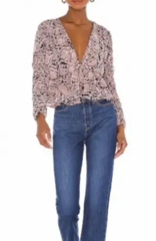 MISA Los Angeles Top Kesara Blouse in Snake Pink & Black Peplum Sz XS NWT