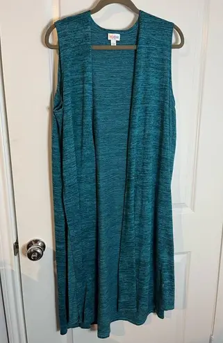 LuLaRoe Sz L Sleeveless Turquoise Side Slit Loose Comfortable Long Cardigan Dust