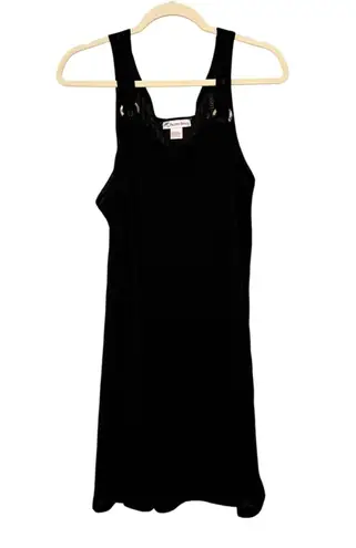 Pacific Beach Ribbed Black Tank Dress Floral Accent Sleeveless XL