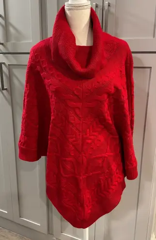 Talbots NWT  Red Sweater Poncho‎ Turtleneck Cowl Neck Cable Knit Cotton Blend 2X - Image 1
