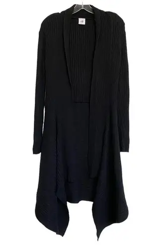 CAbi  Women's Black Ribbed Waterfall Open Front Knit Longline Cardigan L