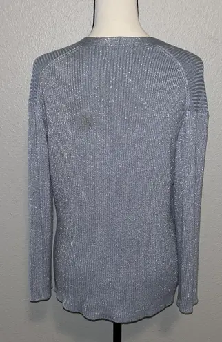 White Stag Blue Sparkly Silver V-Neck Sweater Women’s Size Large