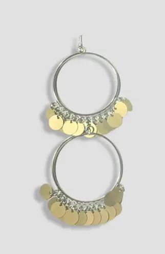 Dangle Drop Earrings Bling Filigree Chandelier Tassel Sequins Open Hoops Gold OS