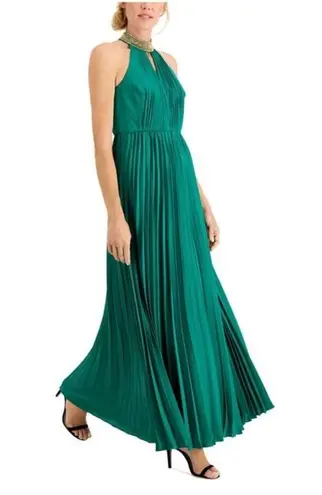 Calvin Klein  Womens Green Woven Halter-mock-neck Sleeveless Maxi Formal Dress 4