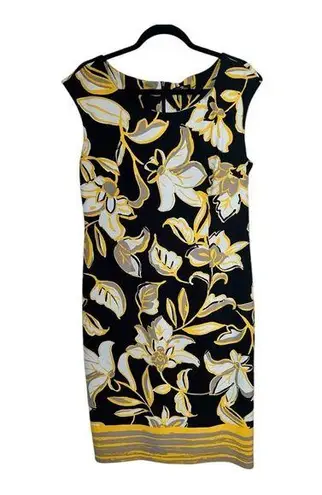 Phase 7 Seven sleeveless sheath dress size 10 Yellow Black floral midi EUC