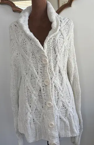 Carducci XL Cable Knit Button Front Shawl Collar Cardigan Chunky Sweater White