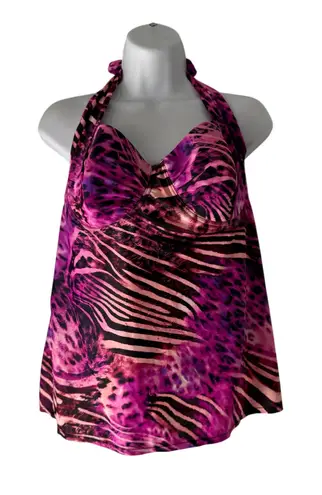Smart & Sexy Animal Print Halter Tankini Top 38D Padded Swimwear Y2K Bold