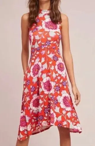 Maeve Anthropologie Clearly Floral Sleeveless Asymmetrical Dress Red XS Petite