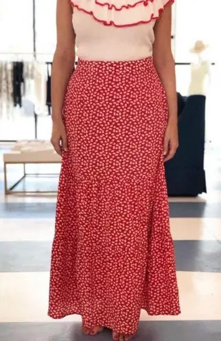 Marie Oliver $258 10 McKenzie Silk Polka Dot Maxi Tiered Skirt Red Spotted Long