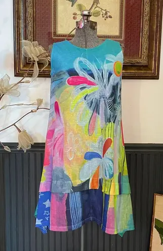 Shana Art To Wear Sleeveless Slub Knit Floral Shift Dress