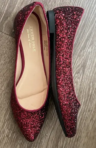 Fever Sole Glitter Ballet Flats – Burgundy Red size US 8 M NEW