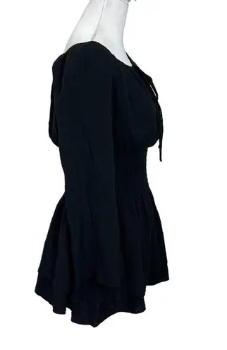 Majorelle  Kalani Mini Dress in Black Off The Shoulder A Line Smocked Revolve XS