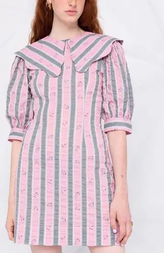 Ganni | Floral Striped Seersucker Dress | 32