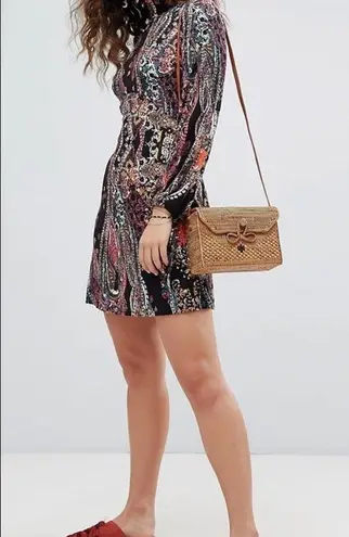 Free People  All Dolled up paisley printed open back mini black dress size S