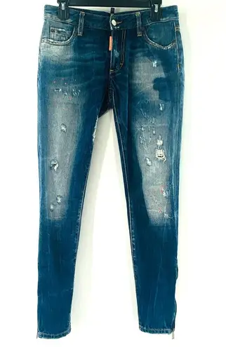 Dsquared2 Paint Splatter Skinny Jeans Size 40 Size 4 Medium Wash Rigid Denim - Image 1
