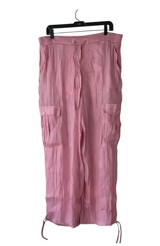 Halara Light Pink Metallic Semi Sheer Cargo Pants Drawstring Pockets XL NWT