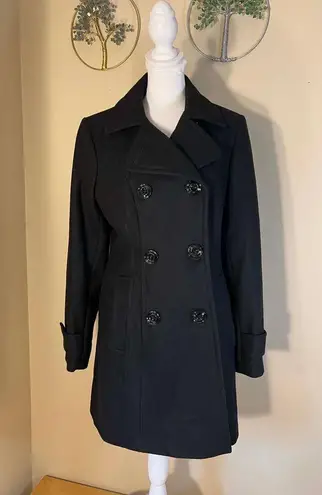 Anne Klein  Black Double Breasted Wool Blend Pea Coat Size S