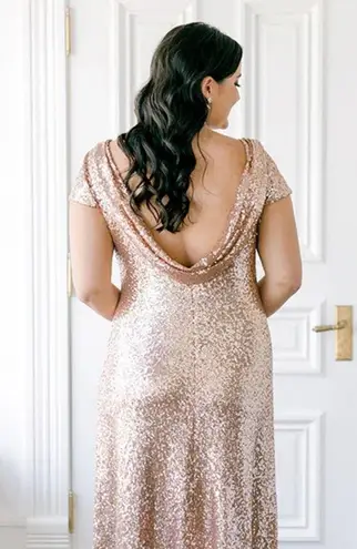 Revelry Chloe Sequin Dress Gold Maxi Floor Length Gown Scoop Open Back Womens 4