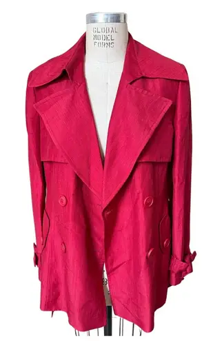 Lafayette 148 Cherry Red Short Linen/ Silk Blend Trench Coat Size 8