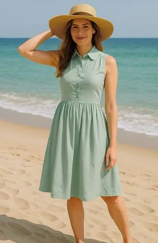 The Shirt Rochelle Behrens XS Mint Green Sleeveless Dress Pockets Fit & Flare