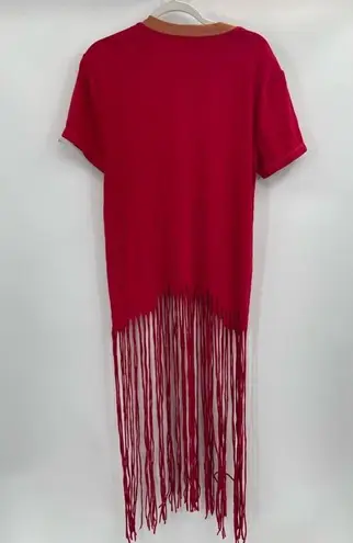 L'Academie Revolve  Los Angeles red ringer tee fringe hem dress size small