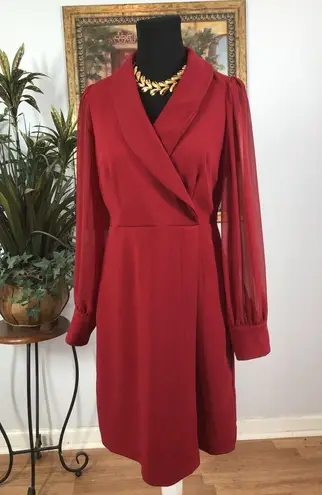 Shelby & Palmer Shelby Palmer Women Wrap Dress Red Long Sleeve Suplice Shawl Collared Sz 6 Boho