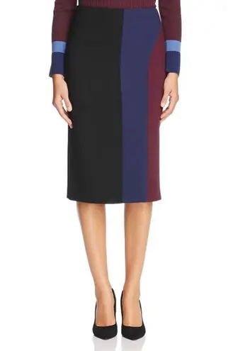 Hugo Boss BOSS Velivia black burgundy blue colorblock wool pencil skirt 10