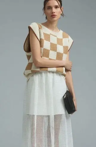 Maeve  By Anthropologie Checkered Sweater Vest Women's Size M Neutral BOHO #160