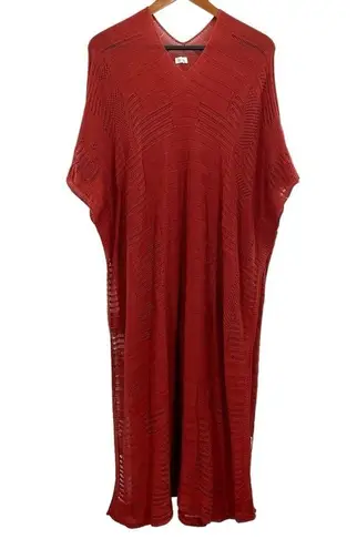 Mersea Crochet Loose Knit Tunic Kaftan Coverup Dress Red