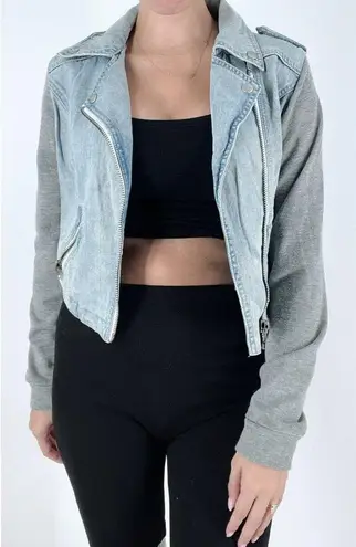 LF Millau Denim Sweatshirt Combo Asymmetrical Jean Jacket Size Medium Blue