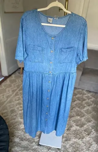 Vintage Boundary Waters Denim Dress Midi Button Front Pockets L Cottagecore 90s Blue Size L