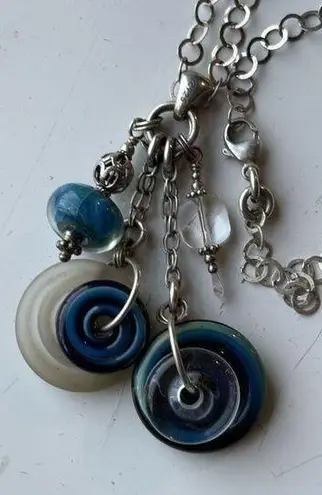 Sterling Silver Glass Element Dangle Pendent Round Circle Chain Necklace Silver