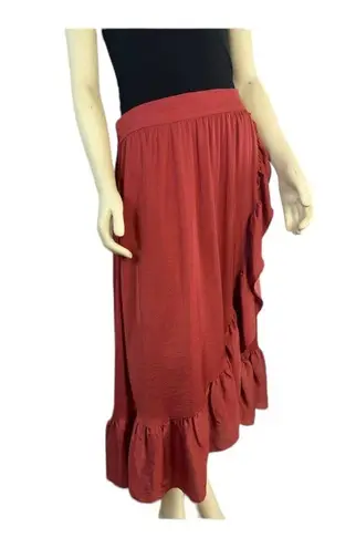 Elle Asymmetrical wrap effect ruffled midi skirt size medium