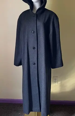 Vintage 80s 90s Andrea Wool Hooded Maxi Coat Cloak Style Charcoal Gray 16