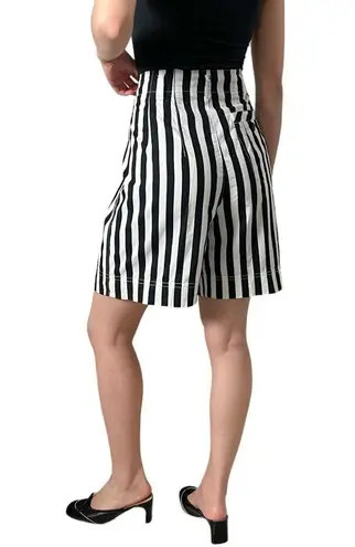 Bermuda vintage black white striped high waisted pleated front  trouser shorts