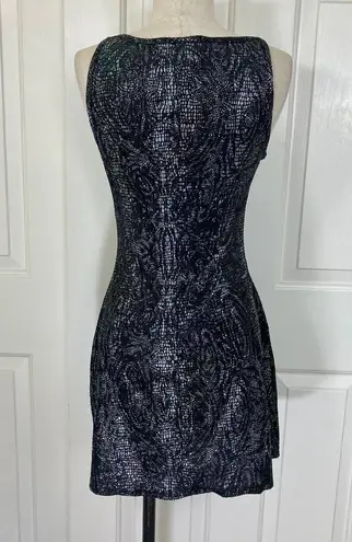 Q&A Lace print little black dress by , iridescent sleeveless fit & flare mini LBD