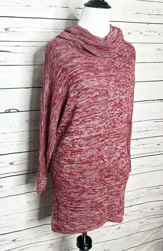 New Directions Cowl Neck Red Knit Oversized Sweater Tunic Top Size Small