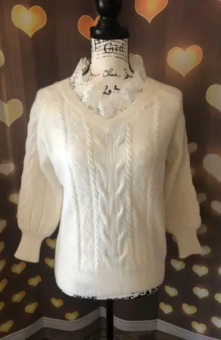 Floral Lace sweater cable knit creamy white long sleeve Size XS