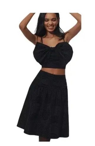 Maeve Anthropologie Womens Taffeta Dot Midi Skirt Black Noir Size 4