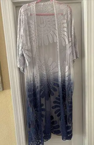 BEAUTIFUL OVERLAY FOR DRESS OR PANTS ONE SIZE DESIGNED NAVY WHITE Blue