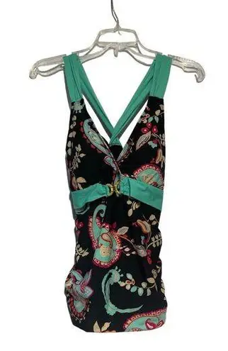 Alex Marie Swimsuit Top Black Colorful Floral Paisley Pattern Size M