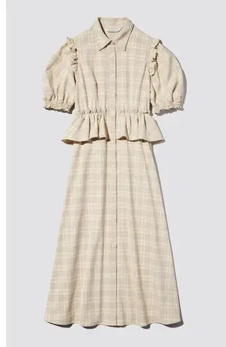 GU (Uniqlo) x Rokh Half Sleeve Shirt Dress in Beige Plaid Check Size M