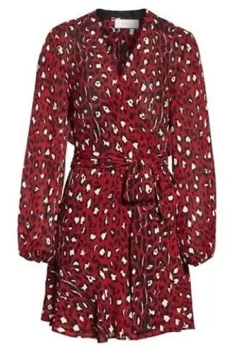 ALC Frank A.L.C. Red & Black Leopard Print Silk Mini Wrap Dress Size 4