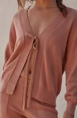 Free People  SOLAR SWEATER SET Stylish Pink Knit Cardigan and Pants Set - Image 1