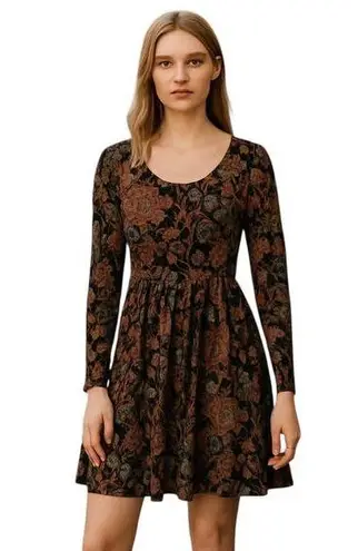 Peruvian Connection babydoll mini dress Long Sleeve Abstract print Sz Small
