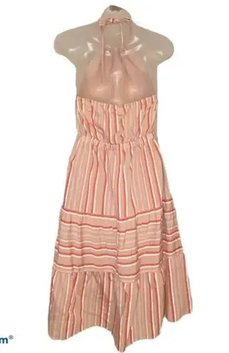 Kaari Blue  Coral Tan Striped Halter Tier Dress Size Small Petite NWOT