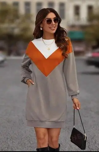 *Colorblock Drop Shoulder Sweatshirt Dress Women's Medium Loose Tunic Pockets