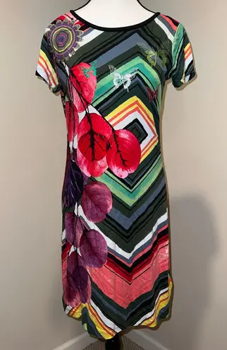 Desigual Lebond Colorful Embroidered Knit Short Sleeve T-Shirt Dress NEW Size S