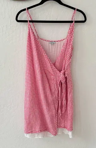 Rails  Pink Gingham Check Malia Linen Blend Wrap Front Tie Strappy Tank Dress M